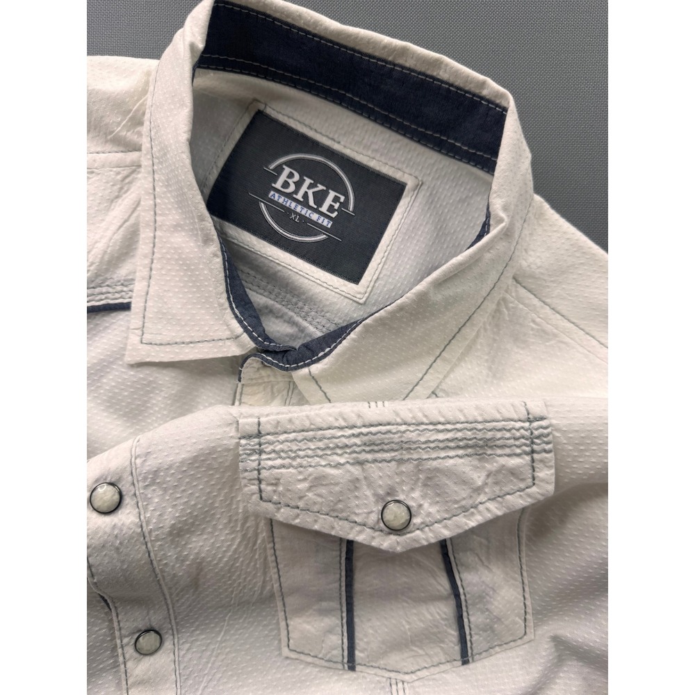 BKE Western Snap Down Shirt Mens White Athletic Fit Textured Short Sleeve XL